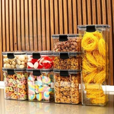 Imagem de Pote de armazenamento cafe Monte seu Kit Pote Hermético para Mantimentos de Cozinha Dispensa Armário Plástico(Kit 9-8 Potes)