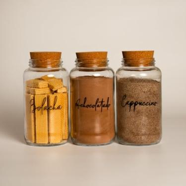 Imagem de Pote de armazenamento cafe Kit Cantinho do Café - ESCOLHA SEU KIT - Potes de Vidro 830 ml com Tampa de Cortiça(Bolacha - Achocolatado - Cappu)