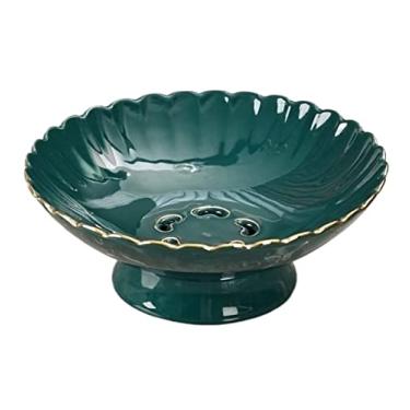 Imagem de Cesta de frutas Cestas de armazenamento para tigela de frutas bandeja de frutas de cerâmica para sala de estar bandeja de drenagem pétala alta tigela de frutas decorativa cesta de frutas prato de