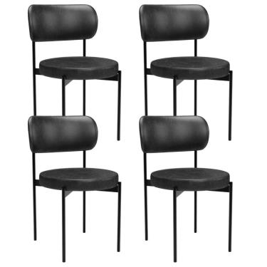 Imagem de Kit 04 Cadeiras Estofadas Para Sala De Jantar Louvre L02 Couríssimo Preto - Lyam Decor