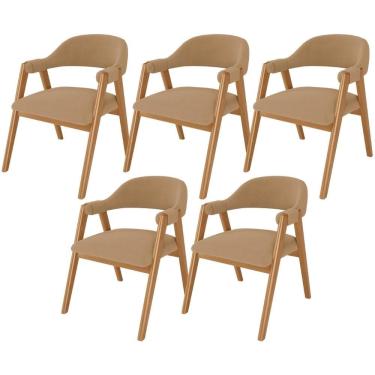 Imagem de Kit 05 Cadeiras De Jantar E Estar Living Estofada Nadja L02 Bouclê Mostarda - Lyam Decor