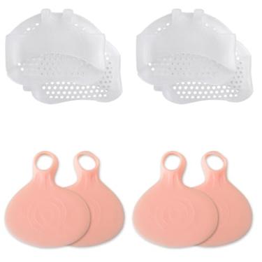Imagem de Sfirey 4 pares de almofadas de metatarso para mulheres, alívio da dor e conforto, tamanho único, para sapatos masculinos (2 favos de mel brancos e 2 bege)