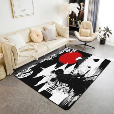 Imagem de Feelyou Samurai Tapete decorativo para crianças, 7 x 12 cm, pôr do sol, para meninos, meninas, adolescentes, sol vermelho, onda japonesa, decoração de casa, sala de estar, tapete japonês com tema
