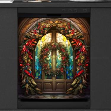 Imagem de Linda capa magnética de vidro de Natal, capa magnética para lava-louças, capa magnética para porta de geladeira, decalque de geladeira para cozinha, eletrodomésticos, decorativo, 58 x 66 cm