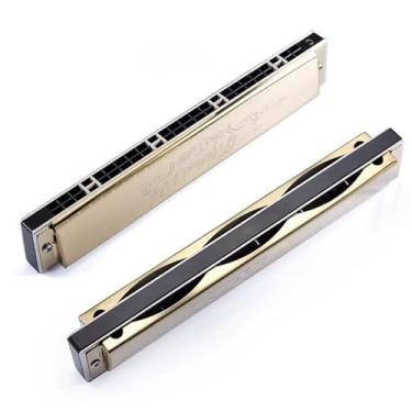 Imagem de Gaita profissional 24 furos C chave polifônica desempenho profissional (dourado)