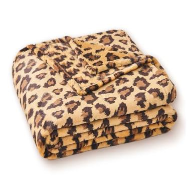 Imagem de PLEASANT BOULEVARD | Cobertor de lã de leopardo, cobertor rosa de microfibra de pelúcia quente e leve premium para sofá e cama (marrom escuro, manta (127 x 152 cm)