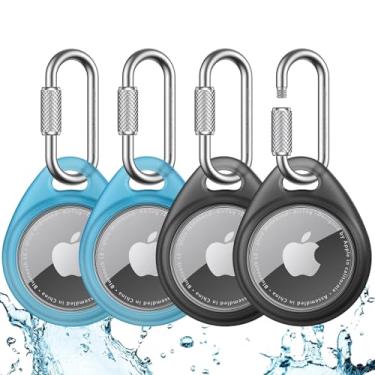 Imagem de UNBREAKcable Suporte para Apple AirTag – pacote com 4 [ajuste firmemente] [fácil de instalar] [segura a etiqueta de ar com segurança] capa protetora de TPU à prova d'água com chaveiro de aço