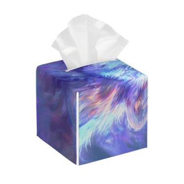 Imagem de Porta-lenços de couro quadrado impermeável lobo colorido animal facial organizador de papel com cinto inferior estojo de lenços para mesa banheiro escritório mesa carro decorativo