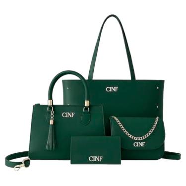 Imagem de Kit Bolsa Feminina Sacola Grande + Bolsa Média + Tira Colo + Carteira (Verde Militar)