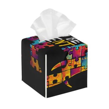 Imagem de Porta-lenços de couro quadrado à prova d'água animal elefante palavras organizador de papel facial com cinto inferior cubo estojo de lenços para mesa, banheiro, escritório, mesa, carro, decorativo