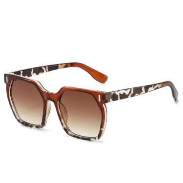 Imagem de HPIRME Óculos de sol da moda femininos, armação retrô degradê, rebites, proteção uv400, masculino (chá)