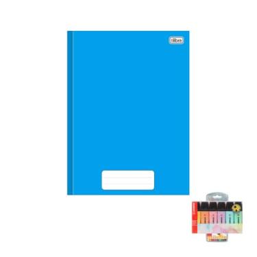 Imagem de Kit Caderno Brochura Capa Dura Pepper Azul 80 Folhas + Caneta Point 88 + Marca Texto Boss