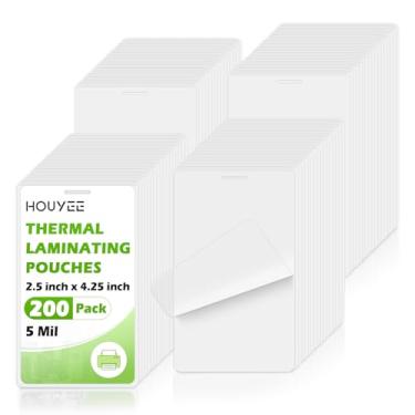 Imagem de HOUYEE Bolsas de laminação térmica 5 mil, pacote com 200, 6 x 10 cm, tamanho de crachá de identificação, bolsas laminadas com furo, folhas laminadas ultra transparentes, bolsas laminadoras HeatSeal