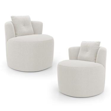 Imagem de Kit 02 Poltronas Orgânicas Living Bob Com 01 Almofada Bouclê Off White - Desk Design