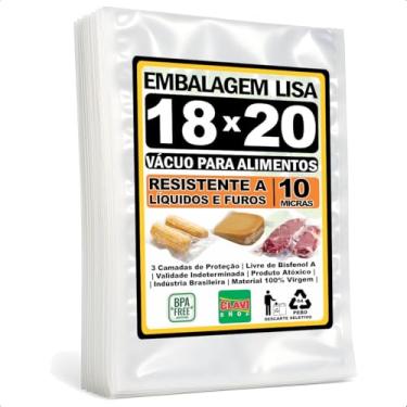 Imagem de Saco a Vácuo Liso Sem Ranhuras [18x20 cm] [10 Micras] [100 Unidades] - Para Seladora de Câmara e Bico - Embalagem Profissional Resistente Reforçada Alimentício BPA Free