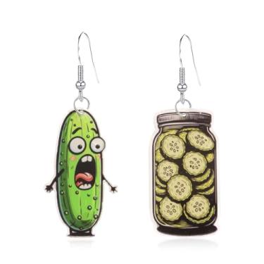 Imagem de Seakuur Brincos engraçados e peculiares de pepino, para mulheres, realistas, aneto verde, pepino, pingente, comida, vegetais, joias, Large, Acrílico, Sem pedra preciosa