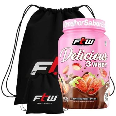 Imagem de DELICIOUS 3 WHEY 900G + MOCHILA IMPERMEAVEL ESPORTIVA PRETA (CHOCOLATE COM MORANGO)-Unissex