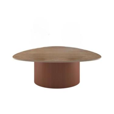 Imagem de Mesa de Centro Orgânica MDF Freijó Dourado Base Terracota Ripado Estilo Industrial Redonda Curvas Feijão