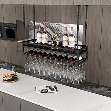 Imagem de APUM Rack de vinho suspenso, suporte ajustável para copos de vinho, taças de metal para vinho, prateleira de vidro de metal de 2 camadas, suporte de garrafa de bar