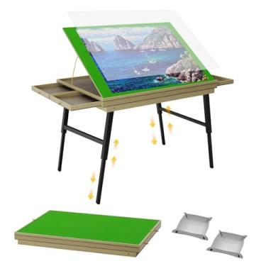 Imagem de Auoleru Tabuleiro de quebra-cabeça grande e mesa de quebra-cabeça com pernas dobráveis e gavetas de 91 cm × 66 cm, mesa inclinada para quadro de quebra-cabeça de 1.500 peças, mesa de quebra-cabeça