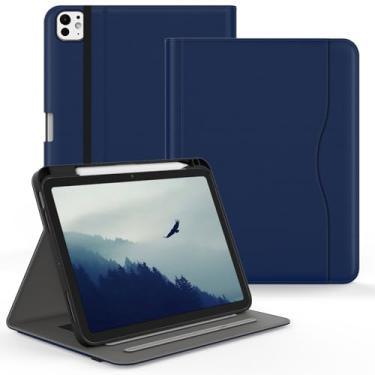 Imagem de Jarviwiin Capa para iPad Pro de 11 polegadas (M5/M4) 2025/2024, capa de couro PU multiângulo para i Pad Pro 11 polegadas com suporte para lápis/alça de mão/bolso, despertar/hibernar automaticamente