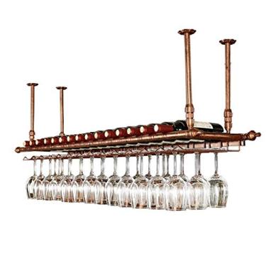 Imagem de Prateleiras de vinho de teto, altura ajustável, suporte de garrafa de vinho para pendurar na parede, suporte de metal para copos de vinho de ferro