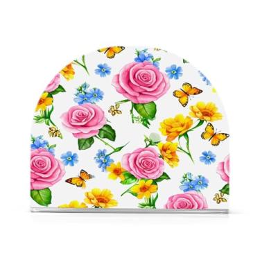 Imagem de Qilmy Porta-guardanapos, lindas rosas de acrílico transparente porta-lenços de guardanapo para mesa, suporte de guardanapo de coquetel de papel de seda para cozinha, dispensador de guardanapos de