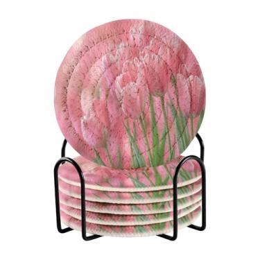 Imagem de Qilmy Conjunto de 6 peças de copos de tulipas coloridas bonitas ou porta-copos de bar para bebidas, porta-copos de fazenda ou porta-copos de mesa rústicos, porta-copos modernos de algodão para o
