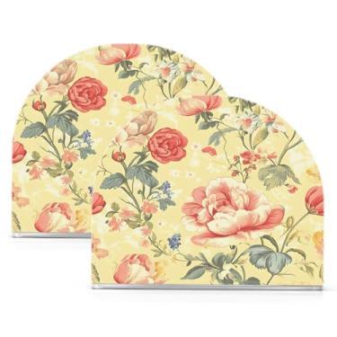 Imagem de Wassud Floral vintage (2) porta-guardanapos de acrílico, dispensador de guardanapo de papel moderno em forma de U para mesa, cozinha, sala de jantar, bancada 2 peças (comporta 50-60 guardanapos)