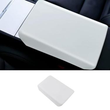 Imagem de Temmis Capa de apoio de braço de couro para console central para Tesla Model 3 2021-2023 / Model Y 2021-2024, acessórios internos de caixa de apoio de braço TPE para modelo 3Y - branco
