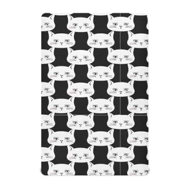 Imagem de Burbuja Lençol de berço branco com cara de gato para meninos e meninas, lençol com elástico 71 x 132 cm para colchões de berço padrão e infantil, macio e respirável