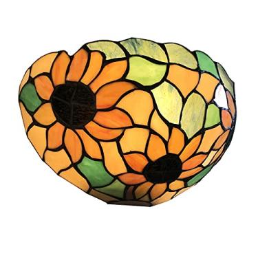 Imagem de Aplique de parede estilo Tiffany com girassol, estilo pastoral, com 1 lâmpada e vitral, luminária de parede vintage para cabeceira, ideal para quarto, corredor ou varanda.