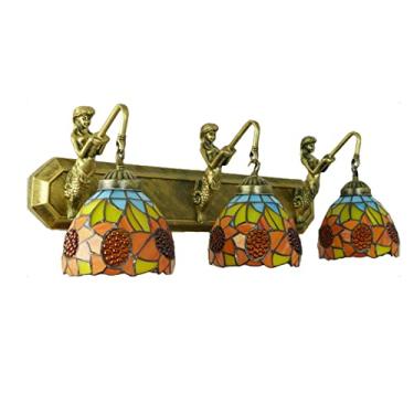 Imagem de Arandela de parede estilo Tiffany com vitral de girassol, luminária vintage com múltiplas lâmpadas para espelho de banheiro, ideal para maquiagem e corredor. Compatível com 110V-240V e 3 lâm