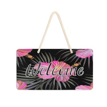 Imagem de Burbuja Placa de boas-vindas de hibisco tropical para porta da frente, placa de boas-vindas de PVC para decoração de férias, 15 x 28 cm