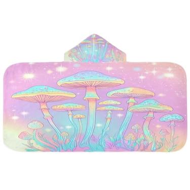 Imagem de Burbuja Toalha de banho com capuz de crescimento de cogumelos para crianças, toalha de praia de pelúcia macia absorvente para meninas e meninos 3-10 anos, 61 x 127 cm