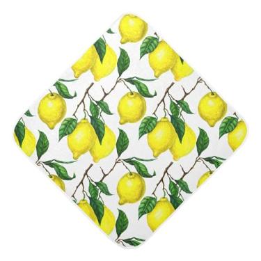 Imagem de Burbuja Toalha de banho de bebê com limões amarelos brilhantes - Toalha com capuz de musselina macia e absorvente para recém-nascido, 89 x 89 cm