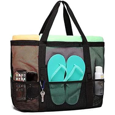 Imagem de Voouqoy Bolsa de praia com bolso com zíper – Bolsa de praia premium para família 2026, bolsa de piscina resistente à água para férias, cruise Essentials, equipamento de natação e brinquedos de praia