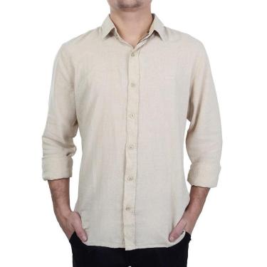 Imagem de Camisa Masculina King&Joe ML Linho Slim Bege - CS22207-Masculino