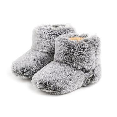Imagem de Botas de pelúcia para bebês, meninas, meninos, aconchegantes e quentes, sapatos de camurça para neve pré-andador, sapatos de berço antiderrapantes para recém-nascidos, A04 Preto, 12-18 Months Toddler