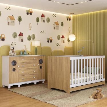 Imagem de Berço Americano 3 Em 1 Com Cômoda 2 Portas 4 Gavetas Suspiro Multimóveis MP4714 Branco-madeirado