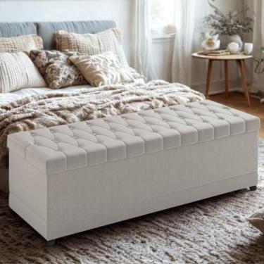 Imagem de Puff Élan 1,60m Com Baú Estofado Linho Luxo Botão Cristal Articulador 