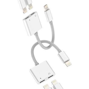 Imagem de Adaptador de fone de ouvido para iPhone, divisor de conector Lightning duplo (2 unidades) 2 em 1 para Apple para iPad 14 pro Max, cabo de áudio, adaptador de carregador de fone de ouvido, conversor de