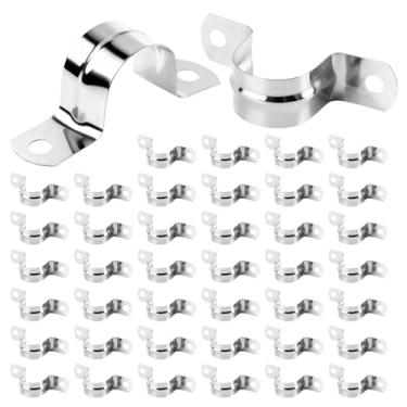 Imagem de 40 braçadeiras de conduíte de aço inoxidável de 3,5 cm (1-1/10.2 cm), alça de 2 furos resistentes, tiras rígidas de tubulação, clipe de tubo de tensão de metal para conduítes EMT, fixação de tubos em