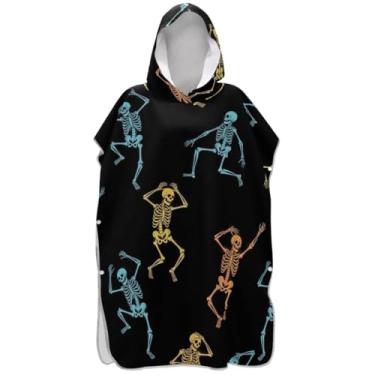 Imagem de Joisal Esqueletos dançantes poncho de surfe preto trocador roupão adulto com capuz toalha de banho bonito plus size ponchos de praia para homens