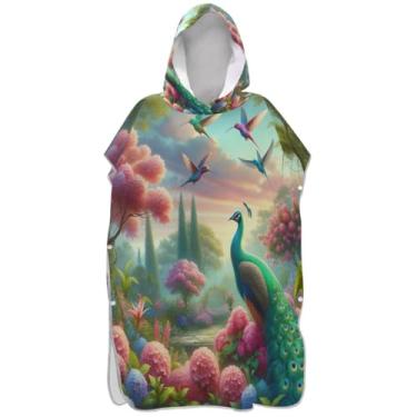 Imagem de Joisal Roupão para troca de poncho de surfe para adultos, toalhas de banho com capuz vestíveis pastel colorido pavão ponchos adultos para mulheres
