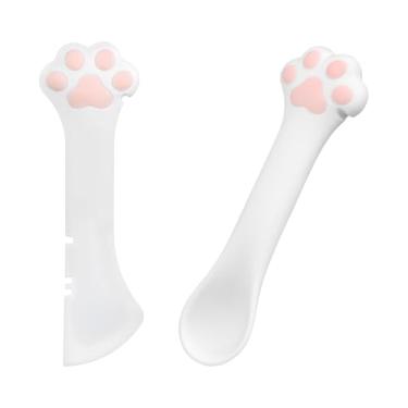 Imagem de 2 colheres de lata de ração para animais de estimação, 2 abridores de latas de silicone fofas colheres de pata de gato (branca)