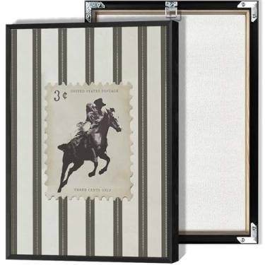 Imagem de Arte de parede em tela de rodeio listrada vintage pôsteres de arte ocidental rústica de meados do século impressões modernas para escritório sala de estar quarto decoração de parede 30,5 x 40,6 cm sem