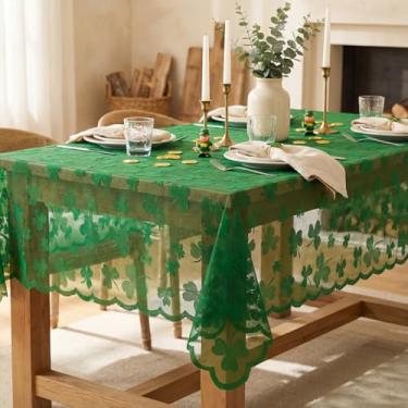Imagem de Horaldaily Toalha de mesa retangular de renda do Dia de São Patrício 152 x 213 cm, capa de mesa bordada, decoração do Dia de São Patrício para festa em casa ao ar livre