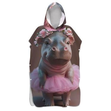 Imagem de TSENQUE Roupão para adultos poncho de surfe praia banho com capuz leve unissex adulto poncho com capuz fofo hipopótamo rosa