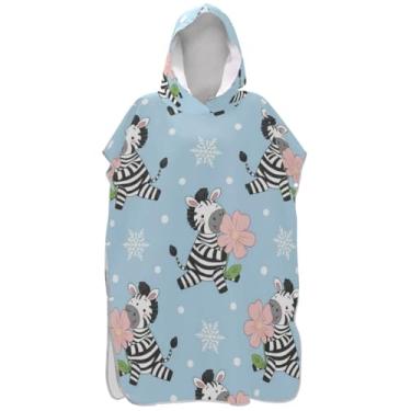 Imagem de Joisal Poncho de surfe para adultos trocador de roupa de praia com capuz toalha de banho reutilizável homens mulheres poncho com capuz desenho animado zebras azul